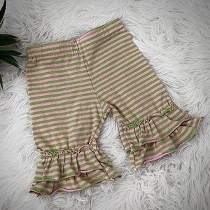 Girls Boutique Pink Green Stripe Ruffle Shorts